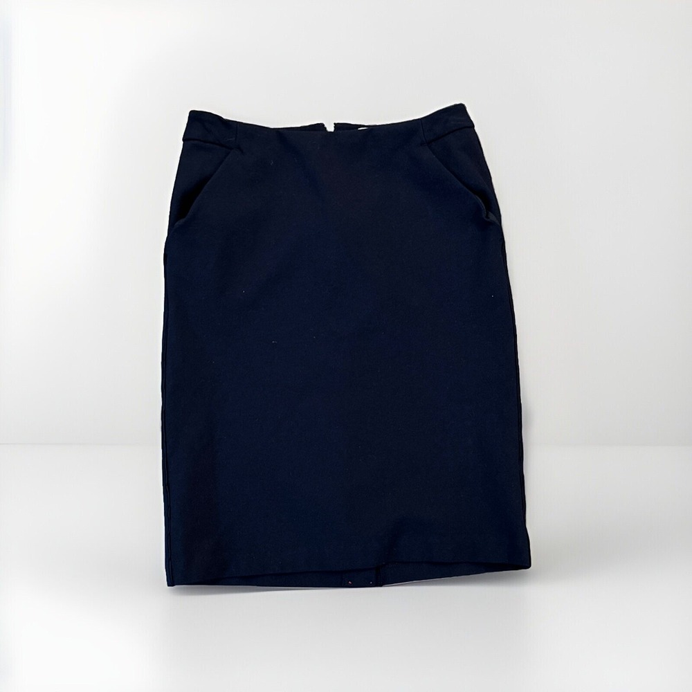 A New Day Pencil Skirt Womens 2 Dark Navy Blue Stretch Ponte Exposed Zipper